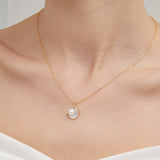 STMG Natural Pearl on Crescent Moon Necklace on neck