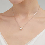 STMG Pearl Planet with CZ Stars Necklace in silver on neck