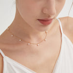 Beaded Pearl Adjustable Choker Necklace on neck