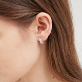 CZ Baguette Hoops in silver on ear