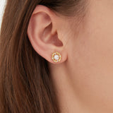 STMG Natural Pearl on Wreath Stud Earrings on ear