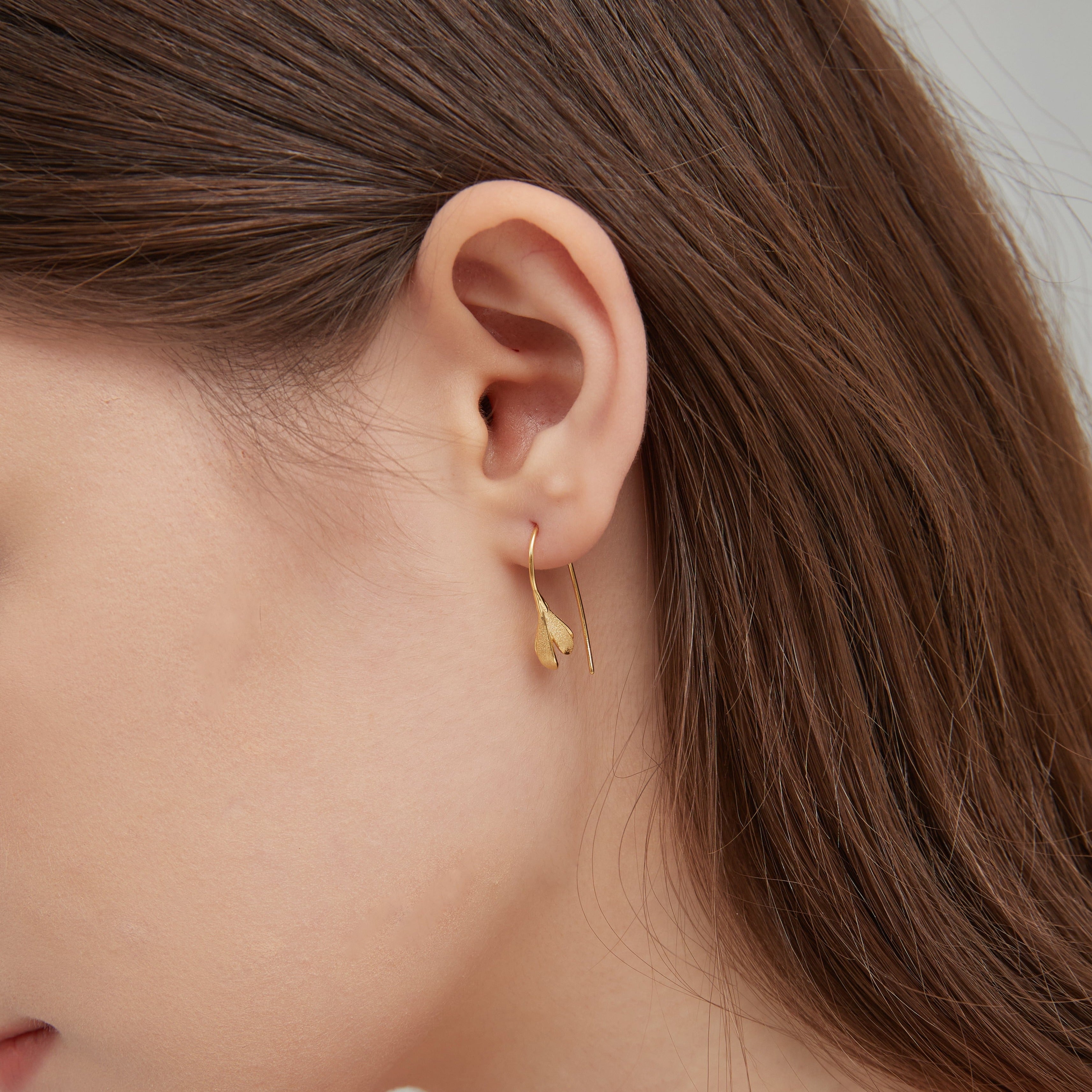 Flower Bud Hook Earrings in gold