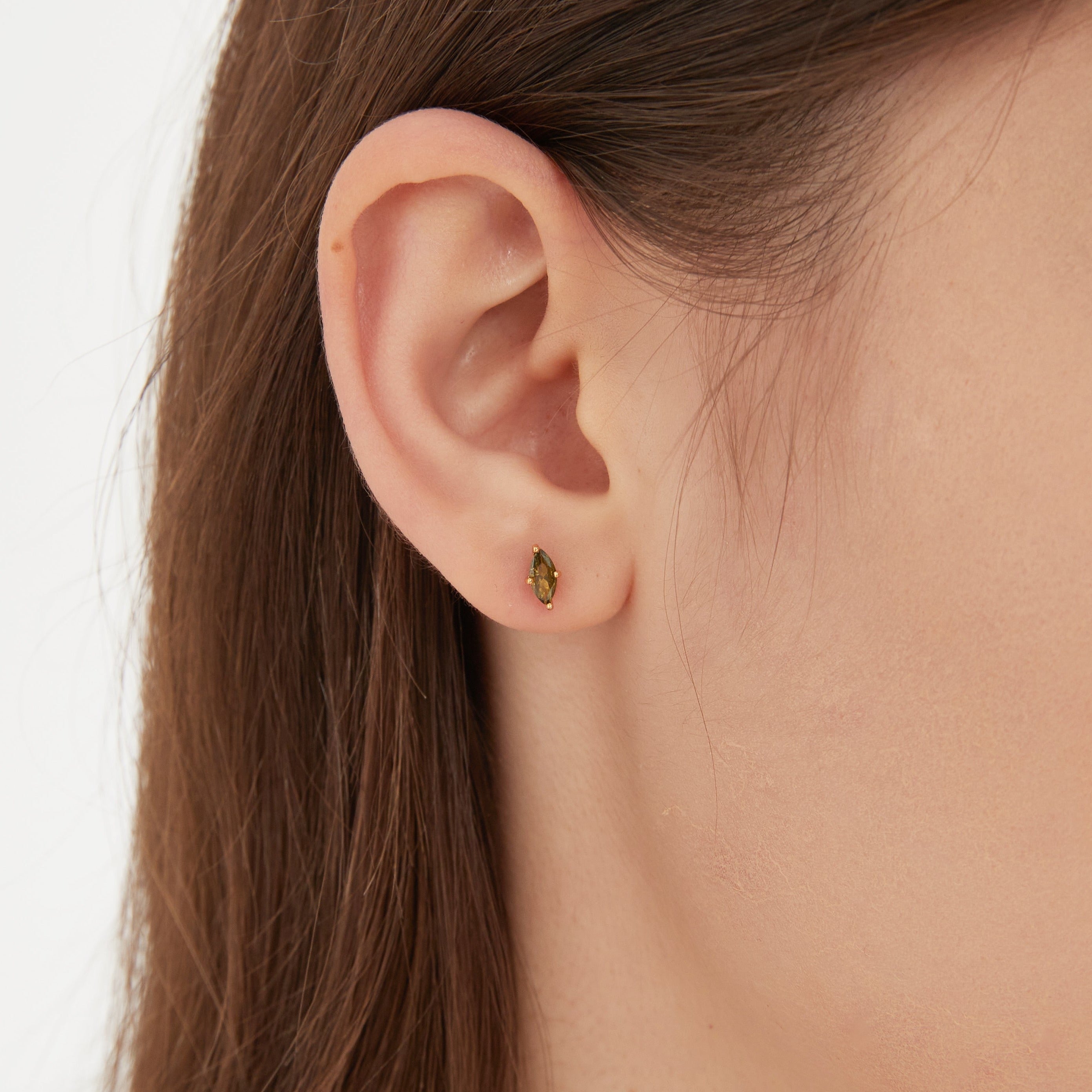 STMG Olive Green Stud Earrings on ear