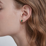 Chain Tassel Dangle Earrings green stone on ear