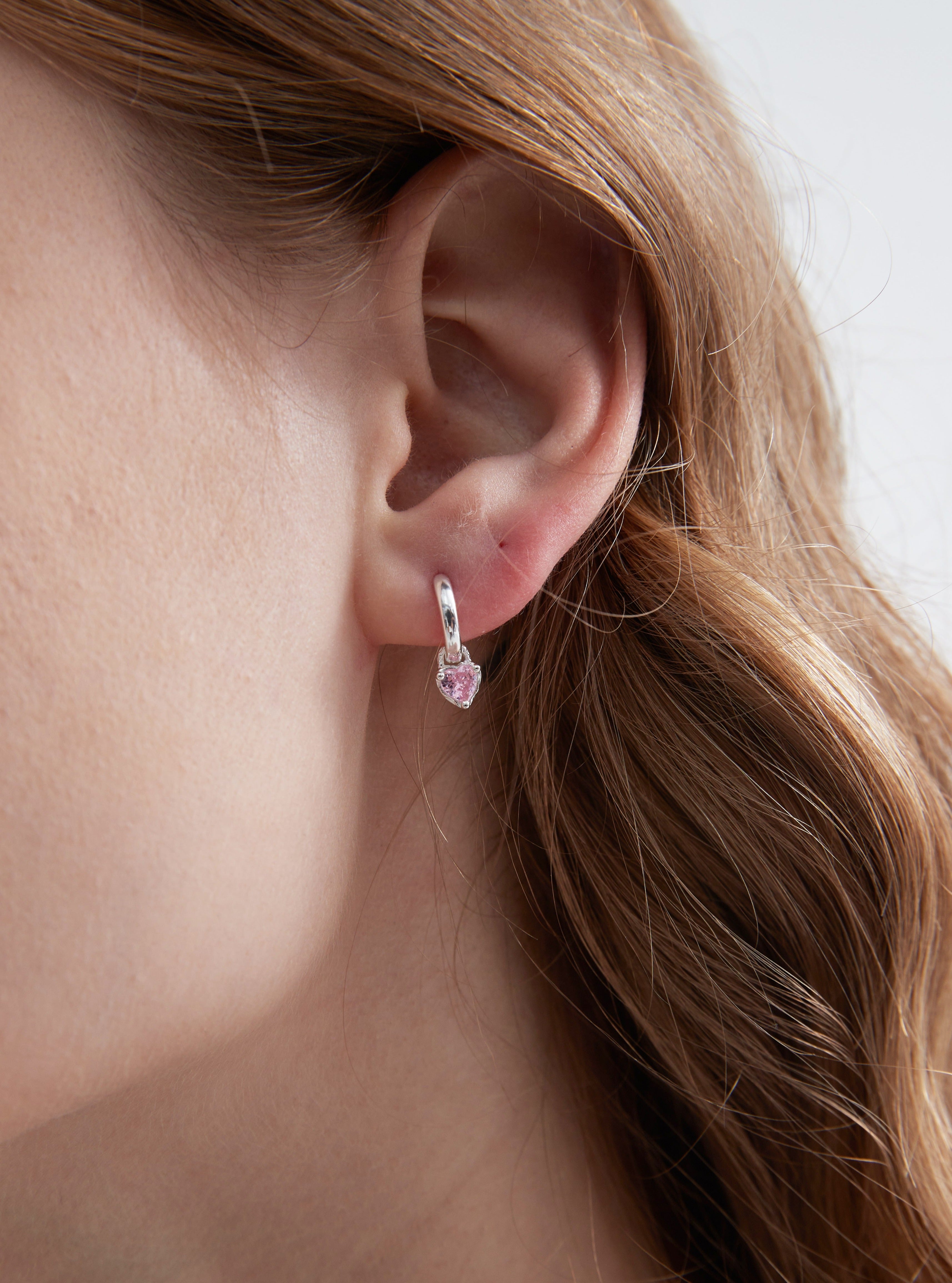 STMG Pink Heart Hoops on ear