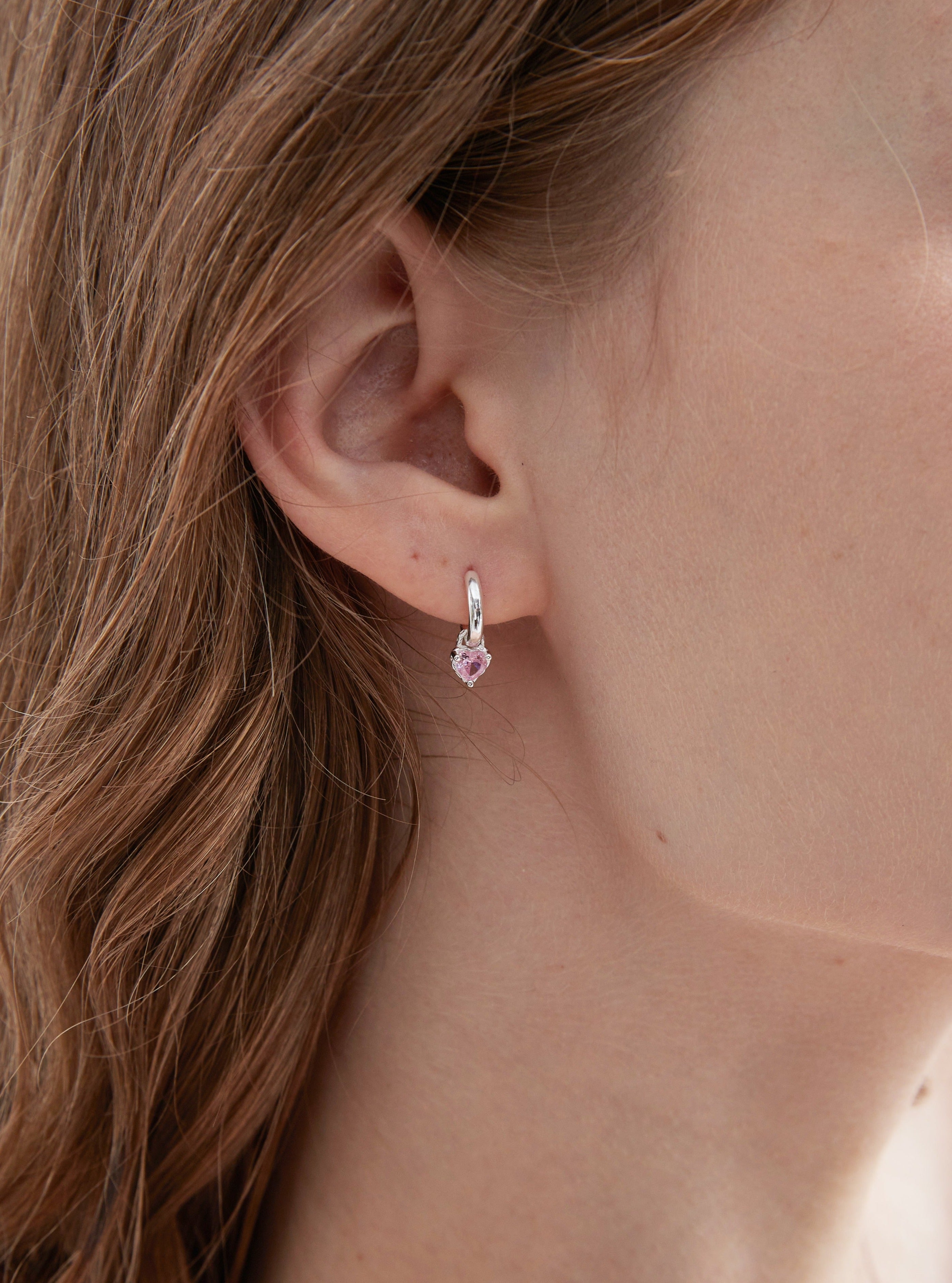 STMG Pink Heart Hoops on ear