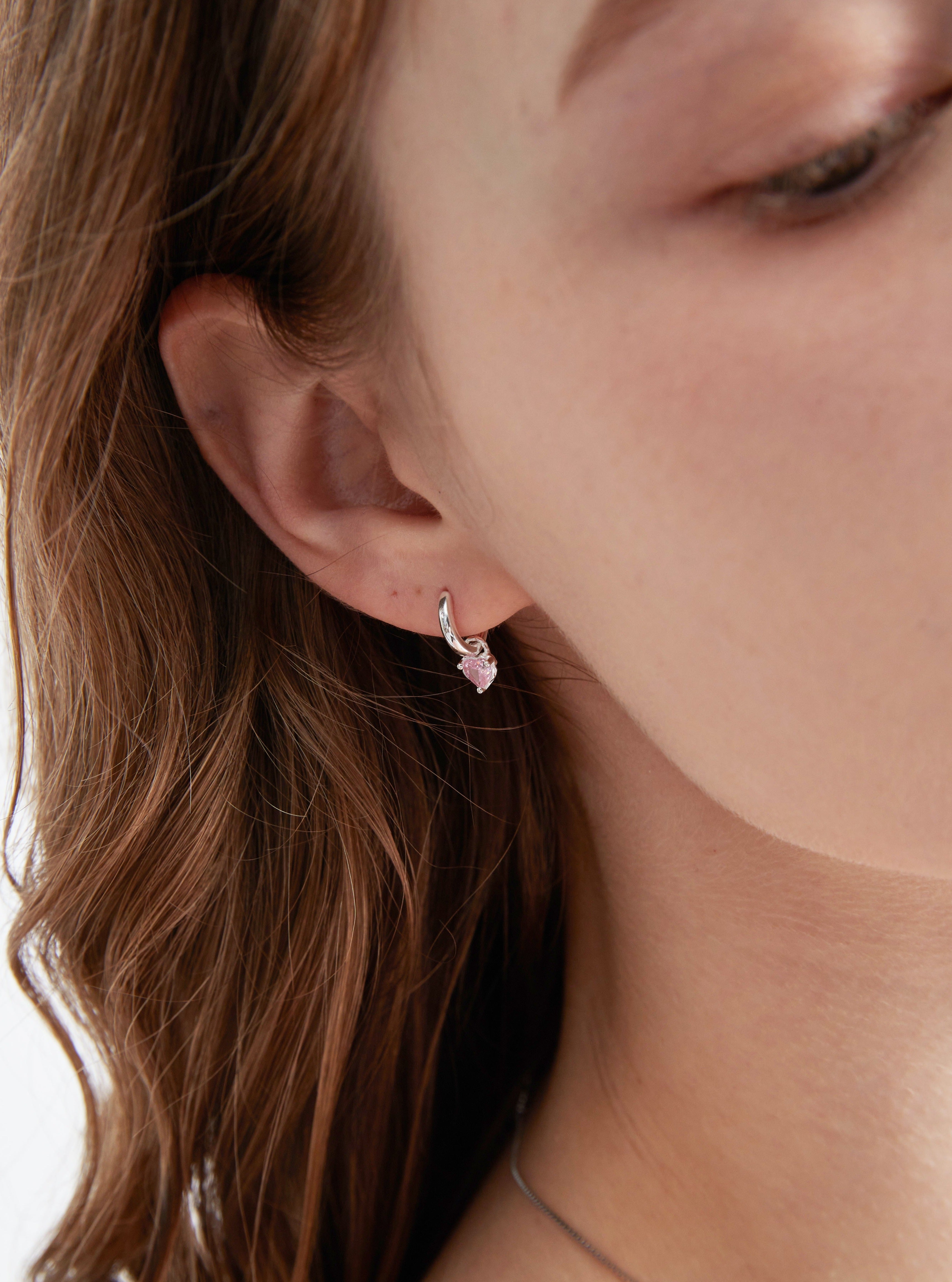 STMG Pink Heart Hoops on ear