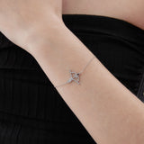 Cupid Bow And Arrow Bracelet in silver on hand