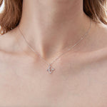 Cupid Bow And Arrow Necklace in silver on neck