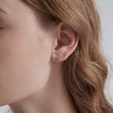 Blue Sapphire Stud Earrings on ear