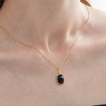 STMG Natural Black Agate Necklace on neck