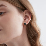 STMG Natural Black Agate Stud Earrings on ear