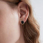 STMG Natural Black Agate Stud Earrings on ear