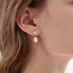 STMG Natural Pearl with Opal Dangle Earrings on ear