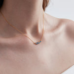 Blue Opal Olive Leaf Necklace on neck