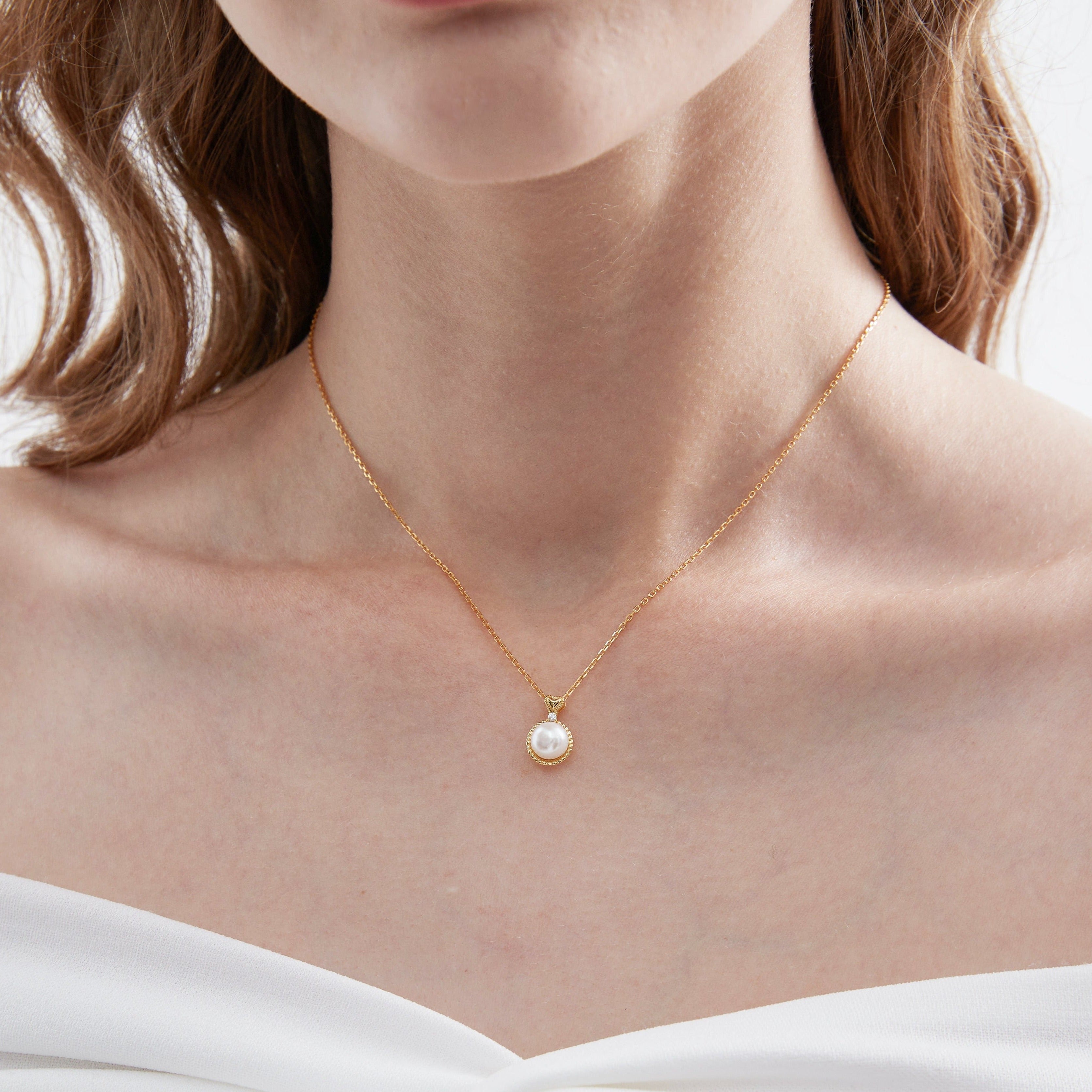 STMG Natural Pearl Necklace on neck