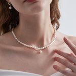 STMG Natural Pearl Choker Necklace on neck