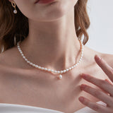 STMG Natural Pearl Choker Necklace on neck