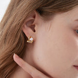 STMG Natural Pearl Heart Stud Earrings on ear