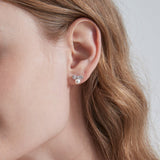 STMG Pearl on Bowknot Stud Earrings in silver on ear