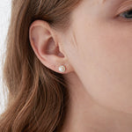 STMG Pearl Sunflower Stud Earrings on ear