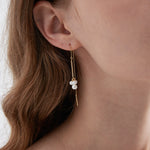 STMG Pearls Dangle Threader Earrings on ear