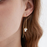 STMG Pearls Dangle Threader Earrings on ear