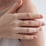 STMG Mother of Pearl Vintage Adjustable Ring in gold on finger