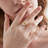 STMG Mother of Pearl Vintage Adjustable Ring in gold on finger