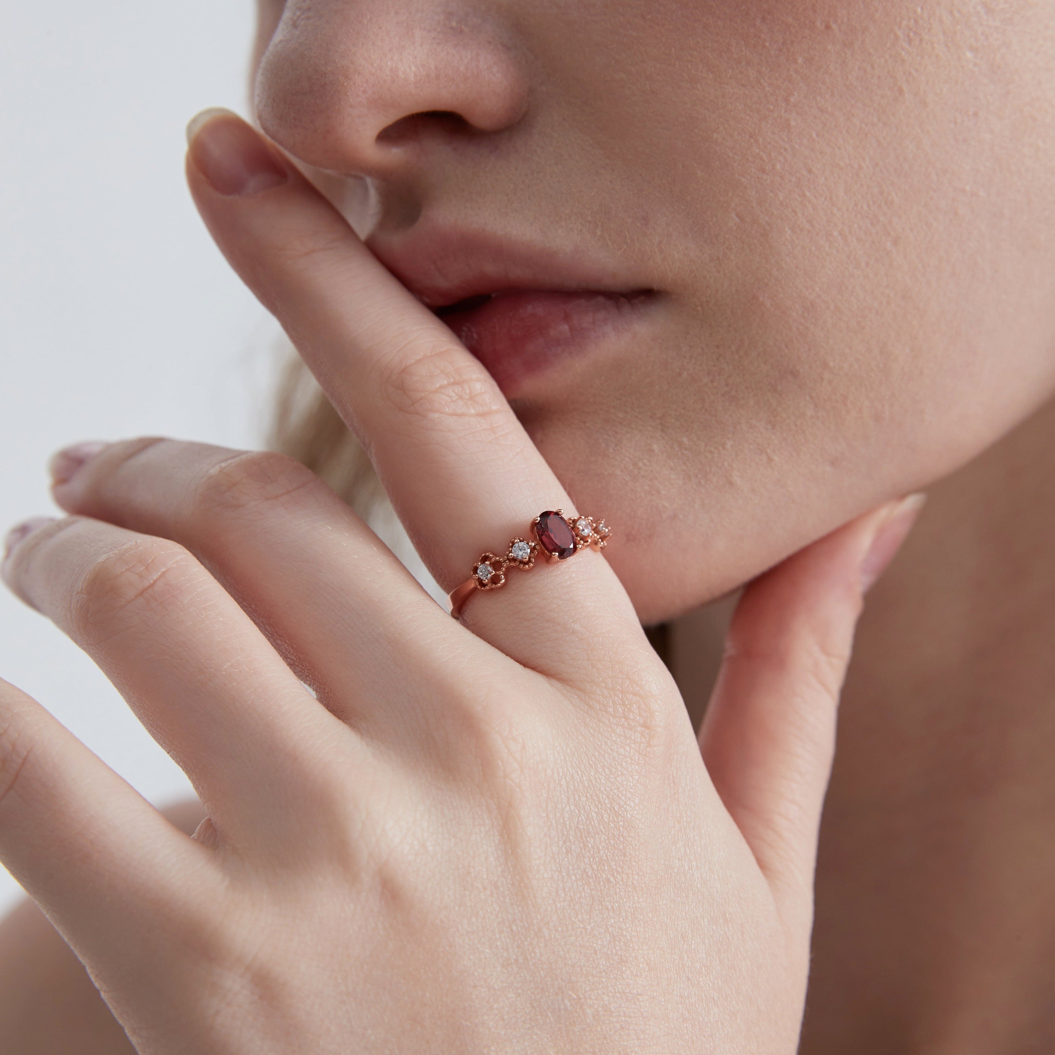 STMG Natural Garnet Adjustable Ring on finger