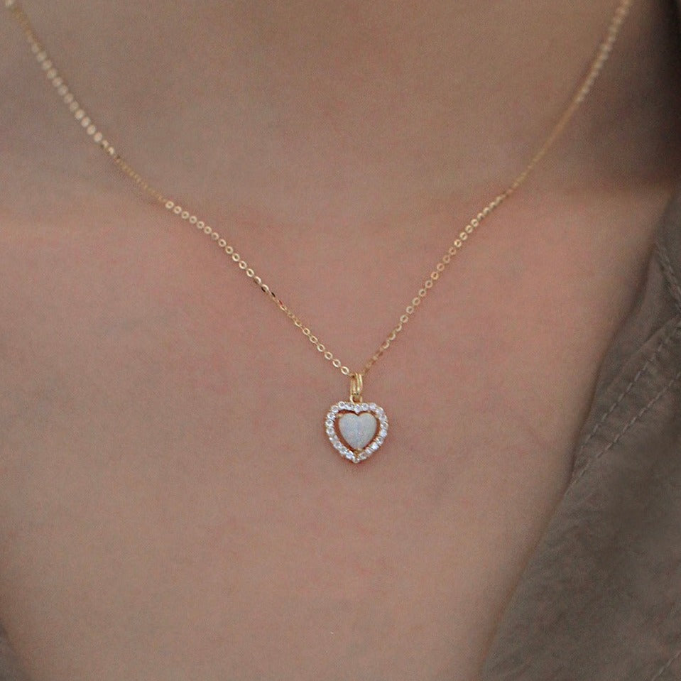 STMG Opal Sweet Heart Necklace on neck