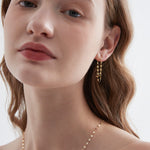 STMG Mirror Duo-chain Tassel Dangle Earrings on ear with matching necklace on neck