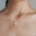 STMG Natural Pearl Necklace in silver on neck