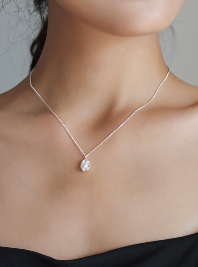 STMG Natural Pearl Necklace in silver on neck