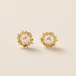 STMG Natural Pearl on Wreath Stud Earrings