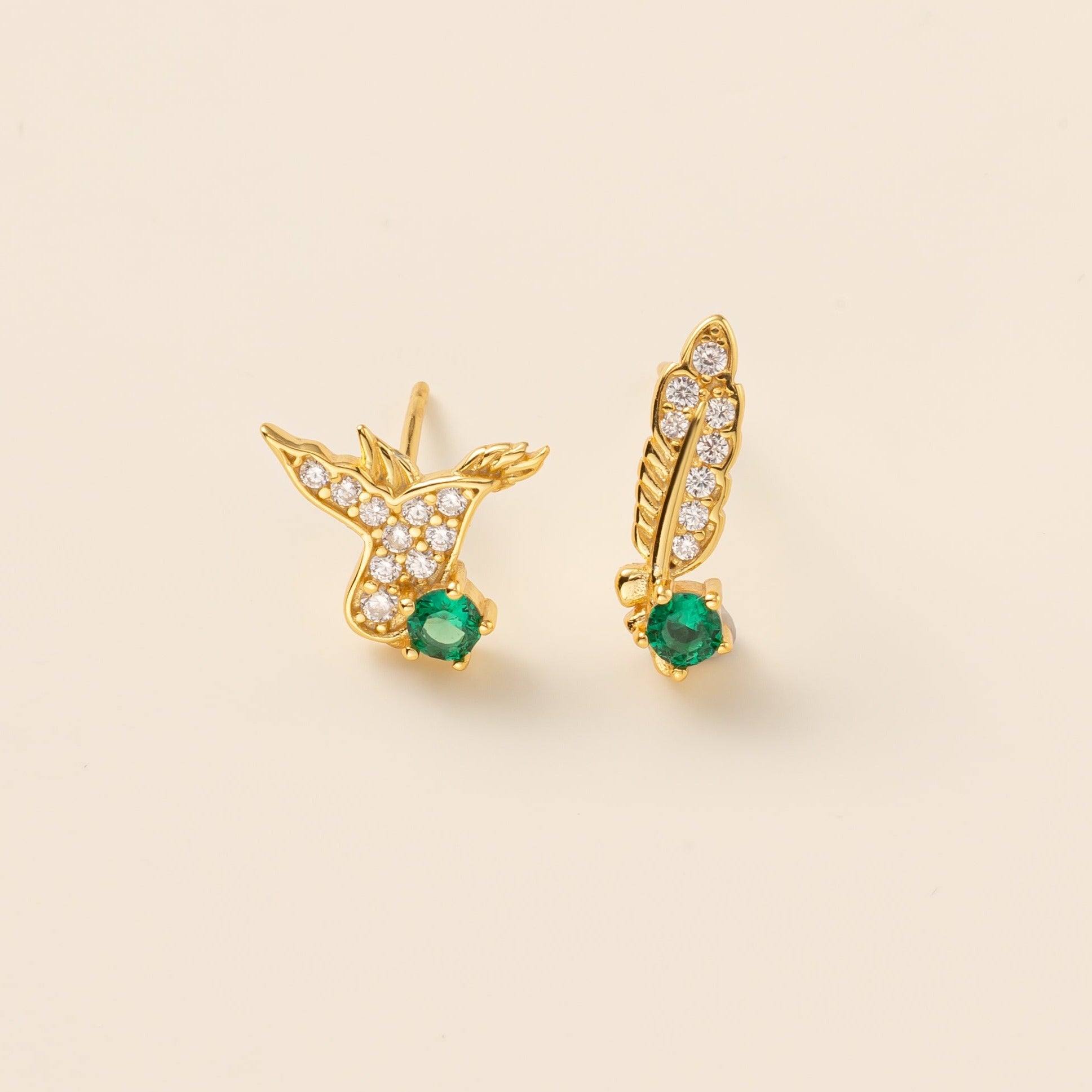 Bird and Feather Stud Earrings