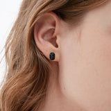 STMG Natural Black Agate Stud Earrings on ear