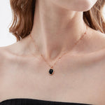 STMG Natural Black Agate Onyx Necklace on neck