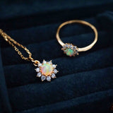 Opal Sunflower Adjustable Ring (S925)