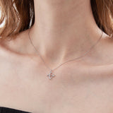 Cupid Bow And Arrow Necklace in silver on neck