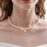 STMG Natural Pearl Choker Necklace on neck