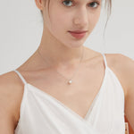 STMG Natural Freshwater Pearl Necklace in silver on neck