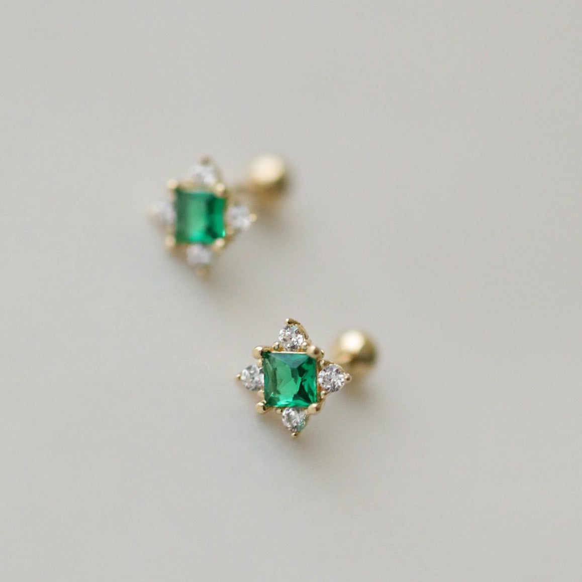 STMG Green Emerald Stud Earrings in gold