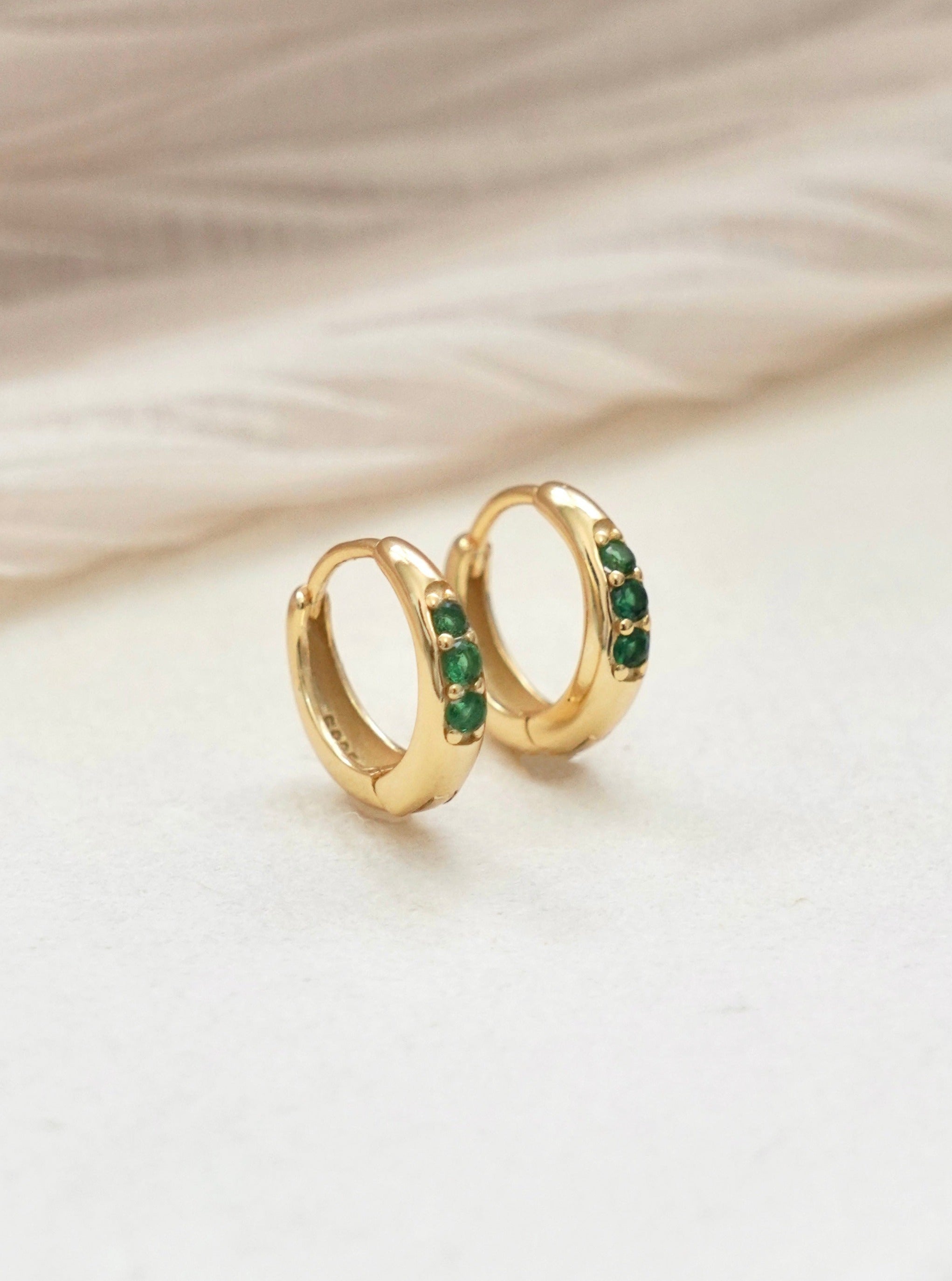 STMG Green Emerald Hoop Earrings in gold