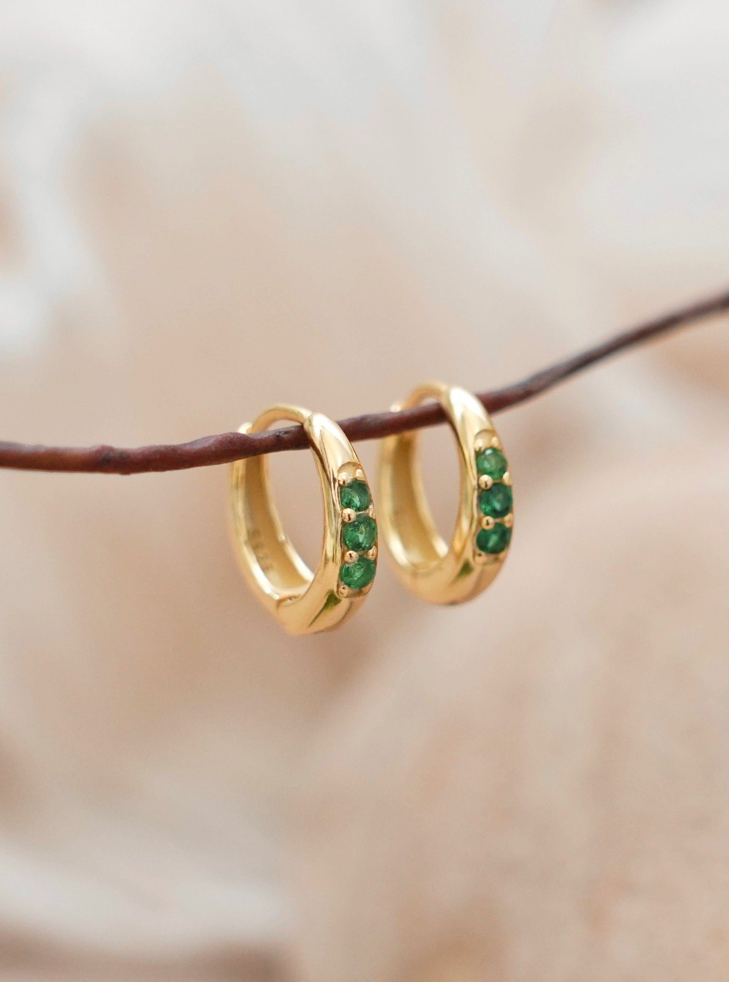 STMG Green Emerald Hoop Earrings in gold