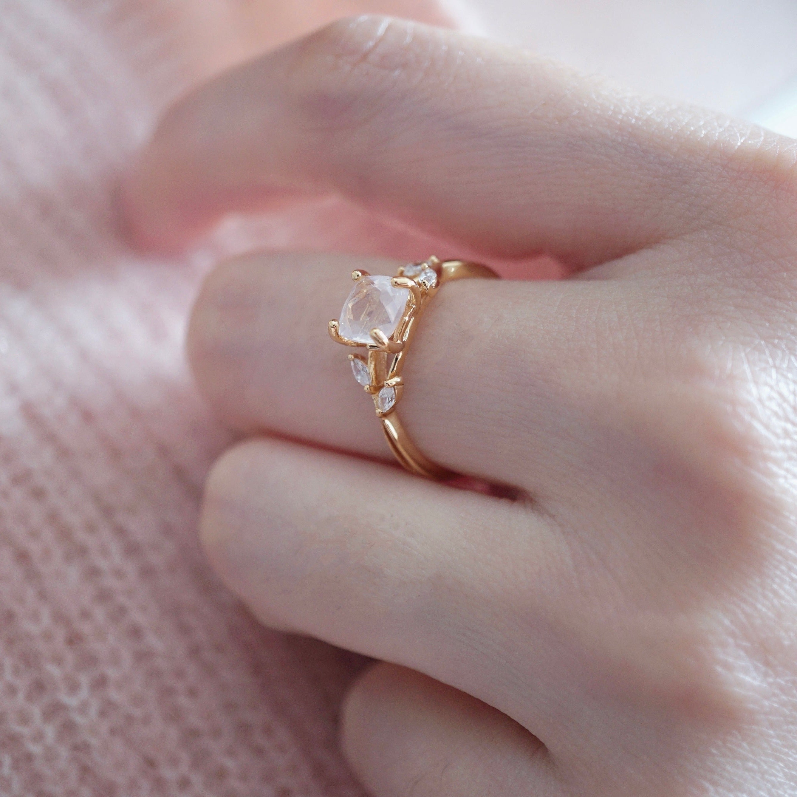 STMG Natural Rose Quartz Promise Ring on finger